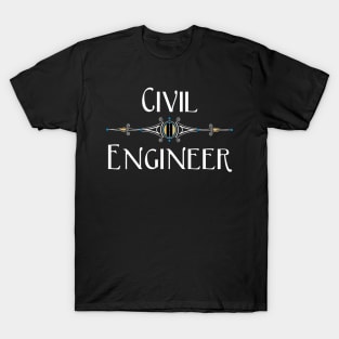 Civil Engineer Decorative Line White Text T-Shirt